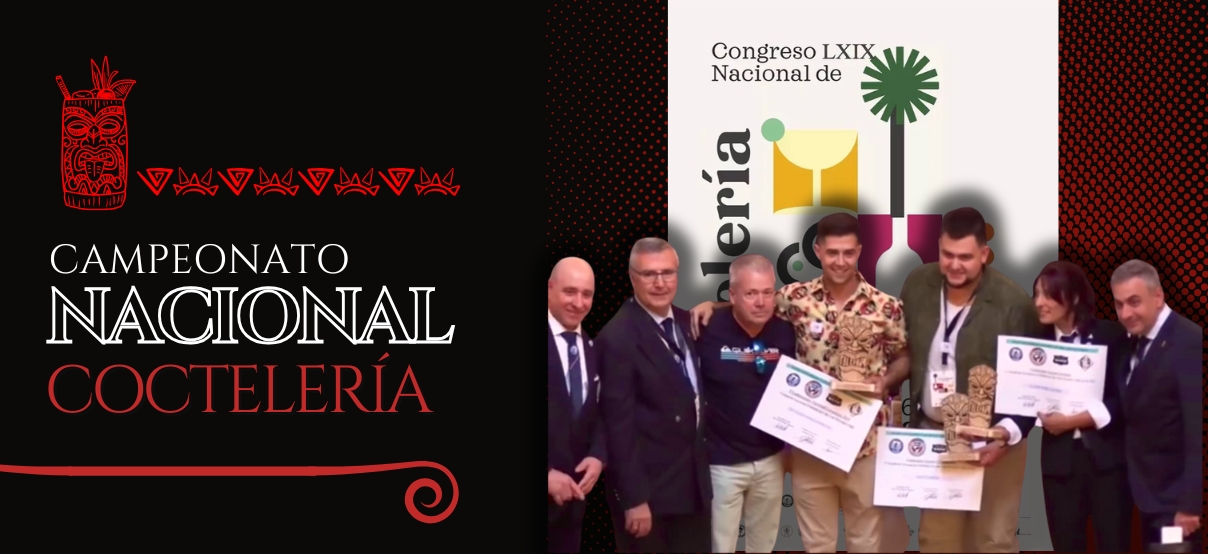 LOS 3 GANADORES DE LA EXHIBICIÓN SANZ TIKI. CAMPEONATO NACIONAL COCTELERÍA 2024 EN LANZAROTE